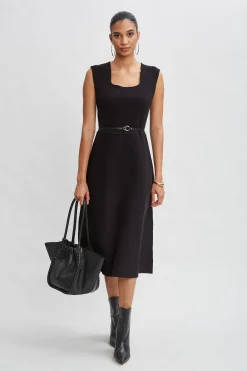 Elie Tahari Dresses & Jumpsuits|Sleeveless Dresses-Square Neck Belted Sweater Dress