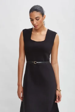 Elie Tahari Dresses & Jumpsuits|Sleeveless Dresses-Square Neck Belted Sweater Dress