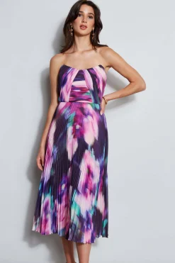 Elie Tahari Dresses & Jumpsuits|Sleeveless Dresses-Strapless Pleated Print Midi Dress