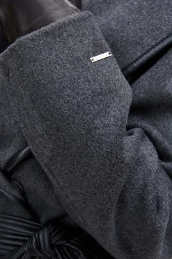 Elie Tahari Coats-Tahari Double Face Wool Vegan Leather Trim Coat