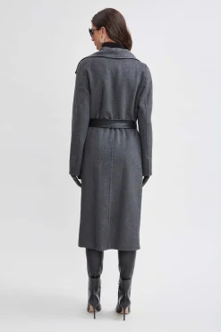 Elie Tahari Coats-Tahari Double Face Wool Vegan Leather Trim Coat