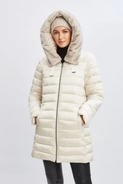 Elie Tahari Coats-Tahari Faux Fur Collar Puffer Coat