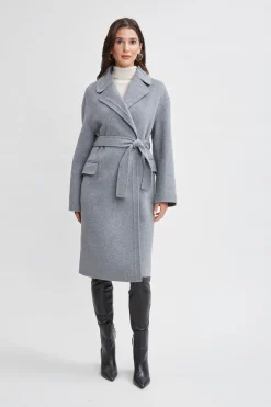 Elie Tahari Coats-Tahari Long Double Face Wool Blend Stitched Wrap Coat