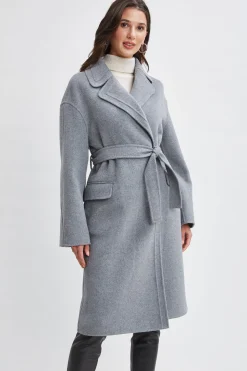 Elie Tahari Coats-Tahari Long Double Face Wool Blend Stitched Wrap Coat