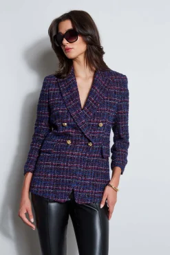 Elie Tahari Jackets & Blazers|Suiting-Tweed Ruched Sleeve Double Breasted Blazer