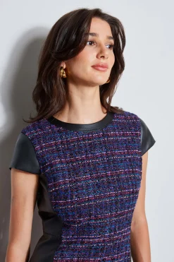 Elie Tahari Dresses & Jumpsuits|Suiting-Tweed Vegan Leather Panel Dress