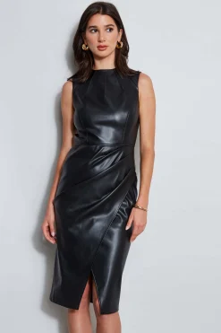 Elie Tahari Dresses & Jumpsuits|Sleeveless Dresses-Vegan Leather Dart Wrap Dress