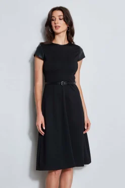 Elie Tahari Dresses & Jumpsuits|Suiting-Vegan Leather Short Sleeve Belted Knit Dress