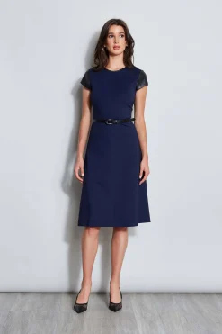 Elie Tahari Dresses & Jumpsuits|Suiting-Vegan Leather Short Sleeve Belted Knit Dress