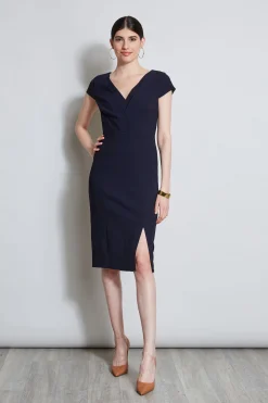 Elie Tahari Dresses & Jumpsuits|Short Sleeve Dresses-V-Neck Crepe Dress