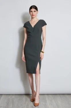 Elie Tahari Dresses & Jumpsuits|Short Sleeve Dresses-V-Neck Crepe Dress