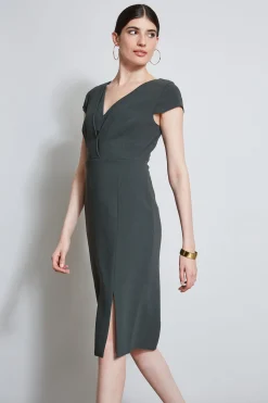 Elie Tahari Dresses & Jumpsuits|Short Sleeve Dresses-V-Neck Crepe Dress