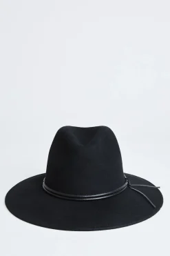 Elie Tahari Fragrance|Gloves-Wool Wide Brim Leather Trim Fedora Hat