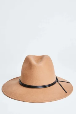 Elie Tahari Fragrance|Gloves-Wool Wide Brim Leather Trim Fedora Hat